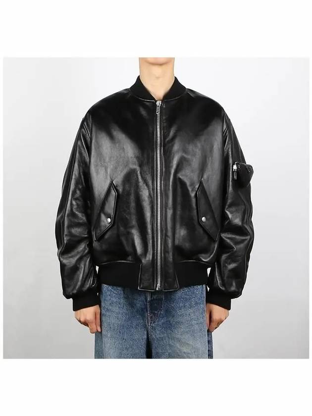 Triangle Pouch Nappa Leather Bomber Jacket Black - PRADA - BALAAN 3