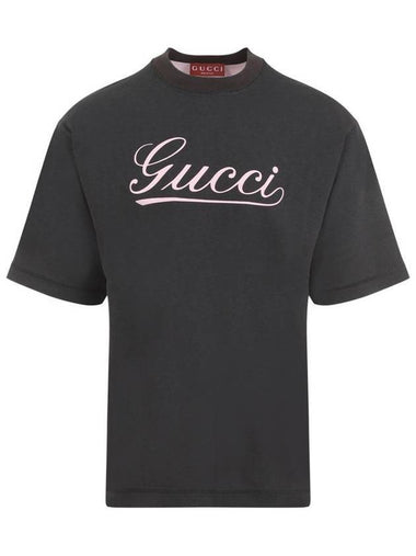 Script Print Cotton Short Sleeve T-Shirt Black - GUCCI - BALAAN 1