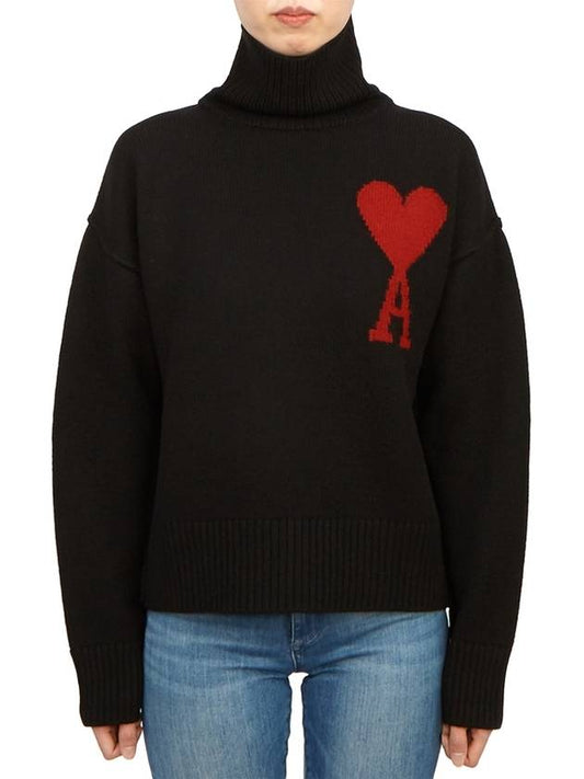 Intarsia Heart Logo Turtleneck Black - AMI - BALAAN 2