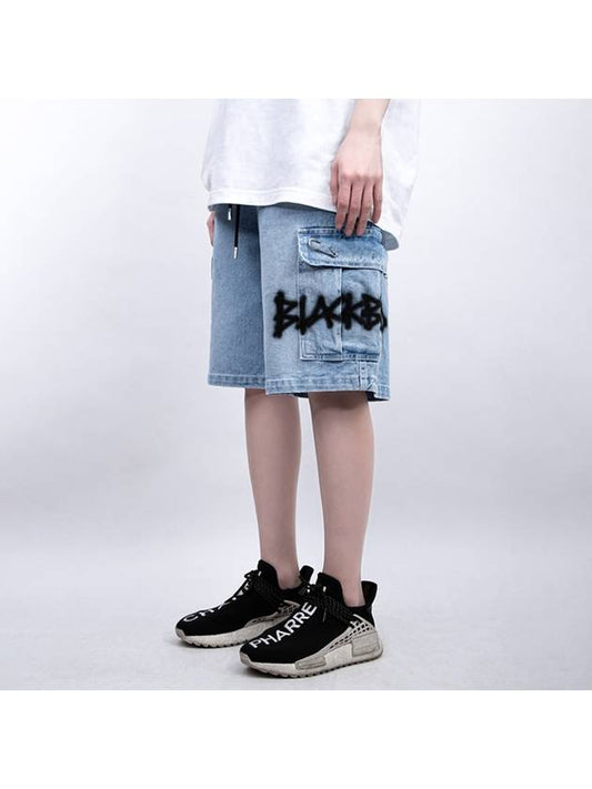 BBD Graffiti Logo Denim Cargo Shorts Light Blue - BLACKBLOND - BALAAN 1