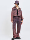 Wine Cropped Denim Jacket Set Pink - C WEAR BY THE GENIUS - BALAAN 2