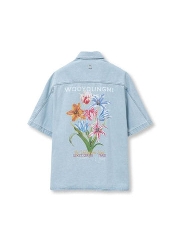 Men's Flower Cotton Short Sleeve Shirt Blue - WOOYOUNGMI - BALAAN 1