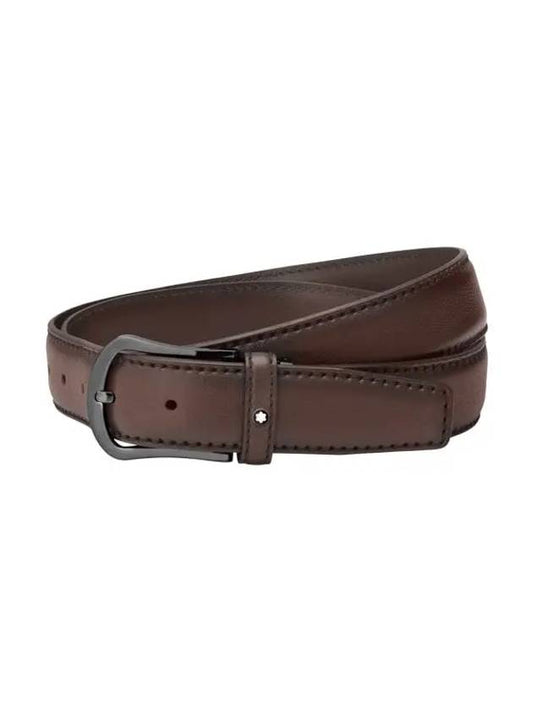 Round Matte Stainless Steel Pin Buckle Leather Belt Brown - MONTBLANC - BALAAN 2