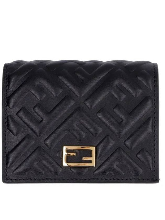 gold-plated FF embossed leather wallet black - FENDI - BALAAN.