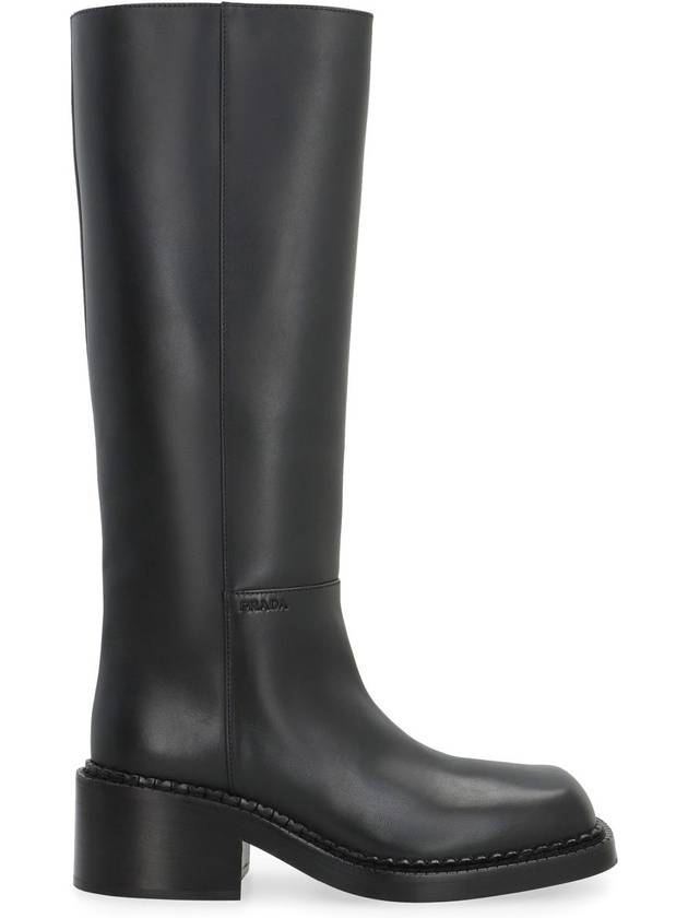 Logo leather long boots black - PRADA - BALAAN 3