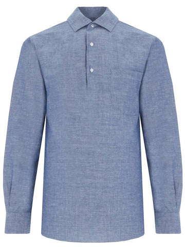 Men's Andre Polo Long Sleeve Shirt Denim Blue - LORO PIANA - BALAAN 1