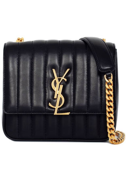 Women's Gold Monogram Big Key Chain Leather Medium Shoulder Bag Black - SAINT LAURENT - BALAAN 2