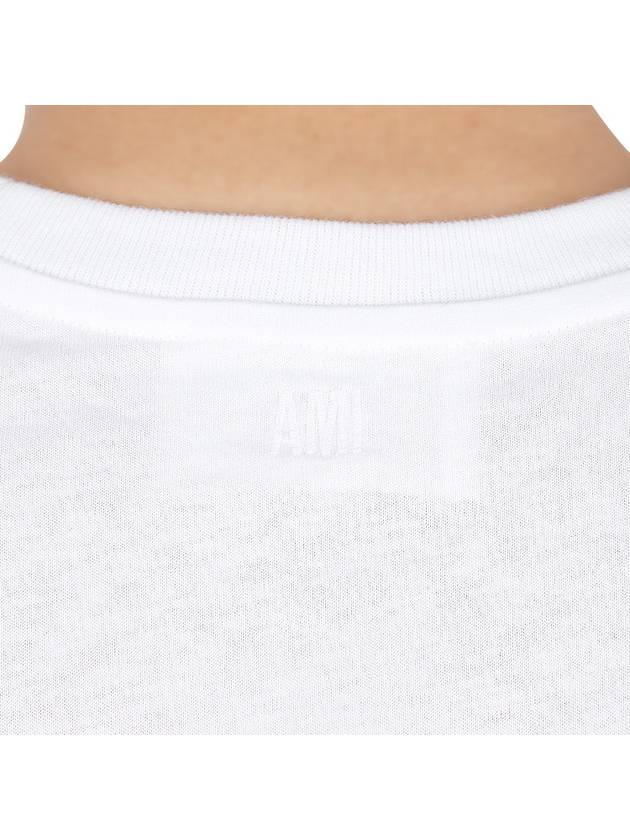 Embroidered Logo Cotton Short Sleeve T-Shirt White - AMI - BALAAN 8