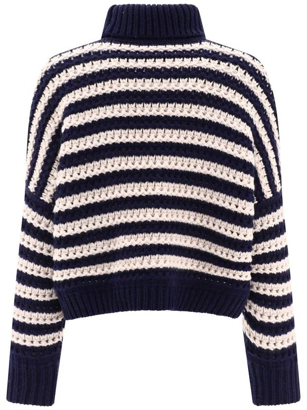 Women's Striped Print Turtleneck White Navy - BRUNELLO CUCINELLI - BALAAN 3