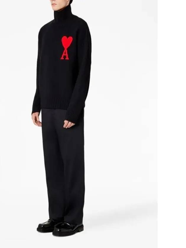 Heart Logo Knit Turtleneck Black - AMI - BALAAN 5