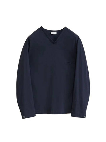 V-Neck Long Sleeve T-Shirt Indigo - LEMAIRE - BALAAN 1