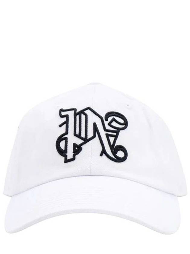 Monogram Embroidered Base Ball Cap White - PALM ANGELS - BALAAN 2