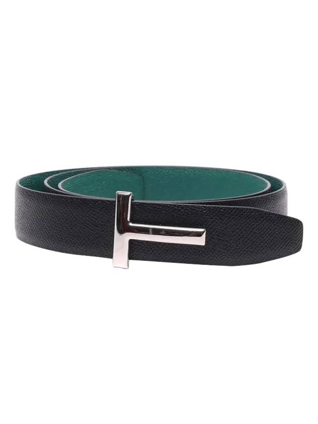 Silver Hardware T Logo Reversible Leather Belt Green Black - TOM FORD - BALAAN 1