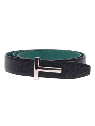 Silver Hardware T Logo Reversible Leather Belt Green Black - TOM FORD - BALAAN 1