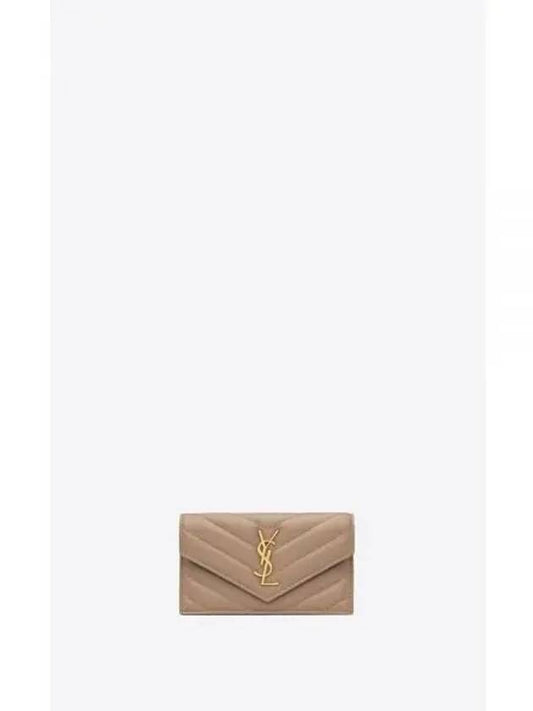 YSL Card Wallet Lambskin Lambskin Cassandra Matelasse Flap Card Wallet Case Gray 612808AAA441722 - SAINT LAURENT - BALAAN 1