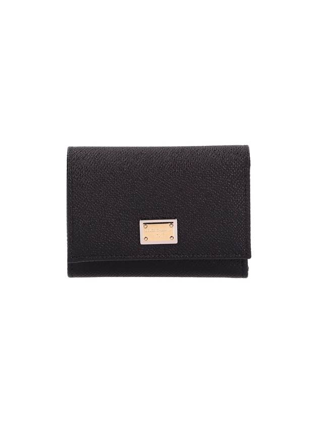 Logo Patch Dauphine Leather Half Wallet Black - DOLCE&GABBANA - BALAAN 2