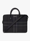 Check Print Leather Brief Case Charcoal - BURBERRY - BALAAN 4