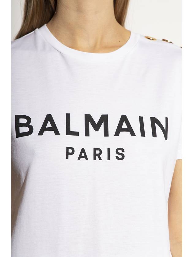 Women's Logo Print Button Shoulder Short Sleeve T-Shirt White - BALMAIN - BALAAN 6