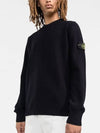 Men's Wappen Patch Crew Neck Wool Knit Top Navy - STONE ISLAND - BALAAN 4