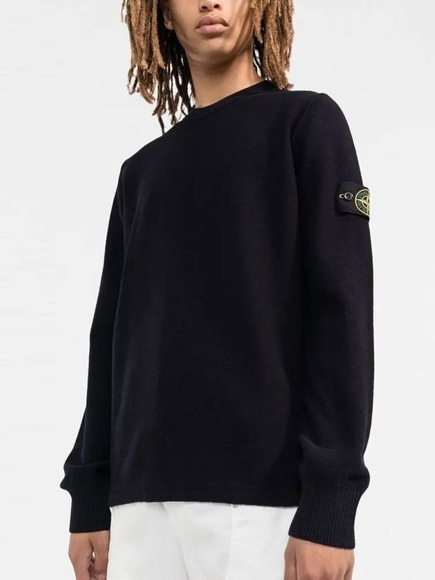 Men's Wappen Patch Crew Neck Wool Knit Top Navy - STONE ISLAND - BALAAN 3