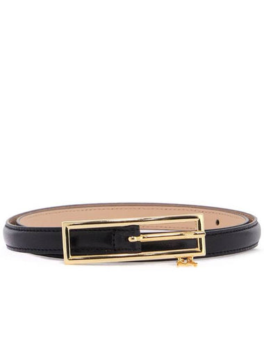 slim black leather belt with logo charm and brass buckle 1.5 cm - ALESSANDRA RICH - BALAAN 1