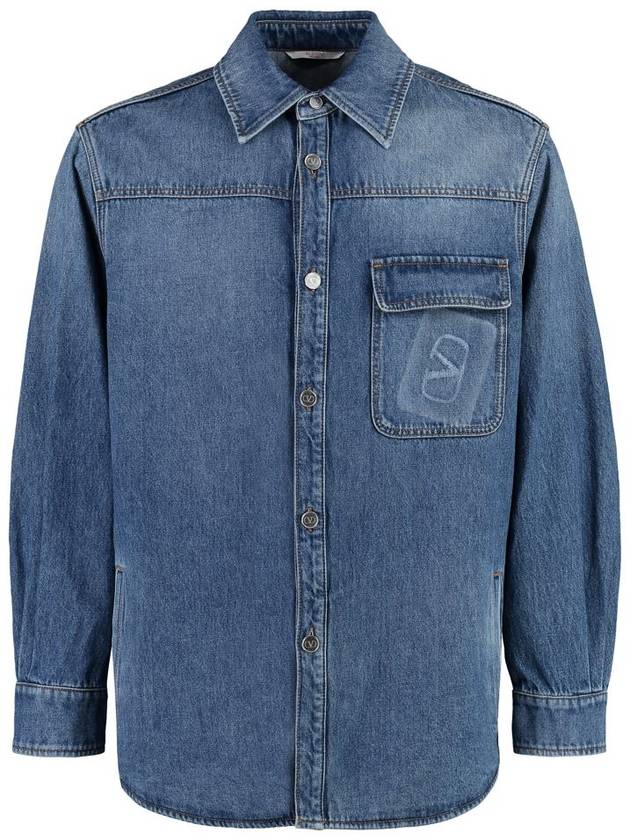 V Logo Denim Long Sleeve Shirt Blue - VALENTINO - BALAAN 2