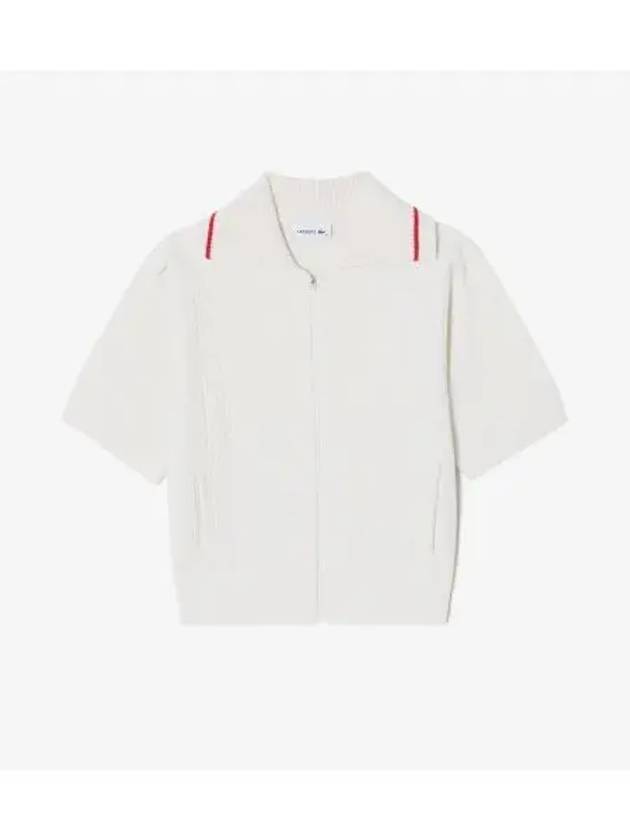 Women's Cable Short Sleeve Cardigan Off White - LACOSTE - BALAAN 2