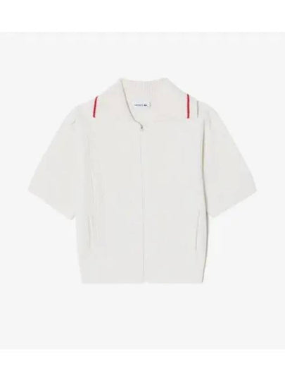 Women's Cable Short Sleeve Cardigan Off White - LACOSTE - BALAAN 2