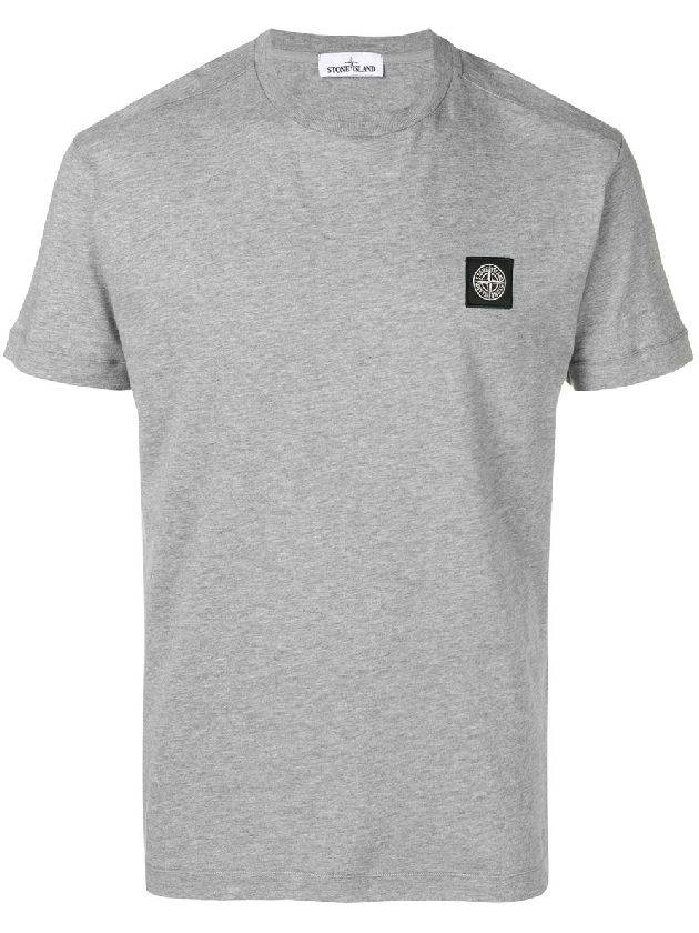 Men's Logo Patch Cotton Short Sleeve T-Shirt Grey - STONE ISLAND - BALAAN 1