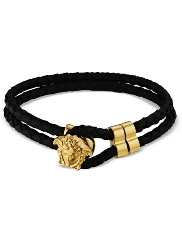 Medusa Braided Leather Bracelet Black Gold - VERSACE - BALAAN 4