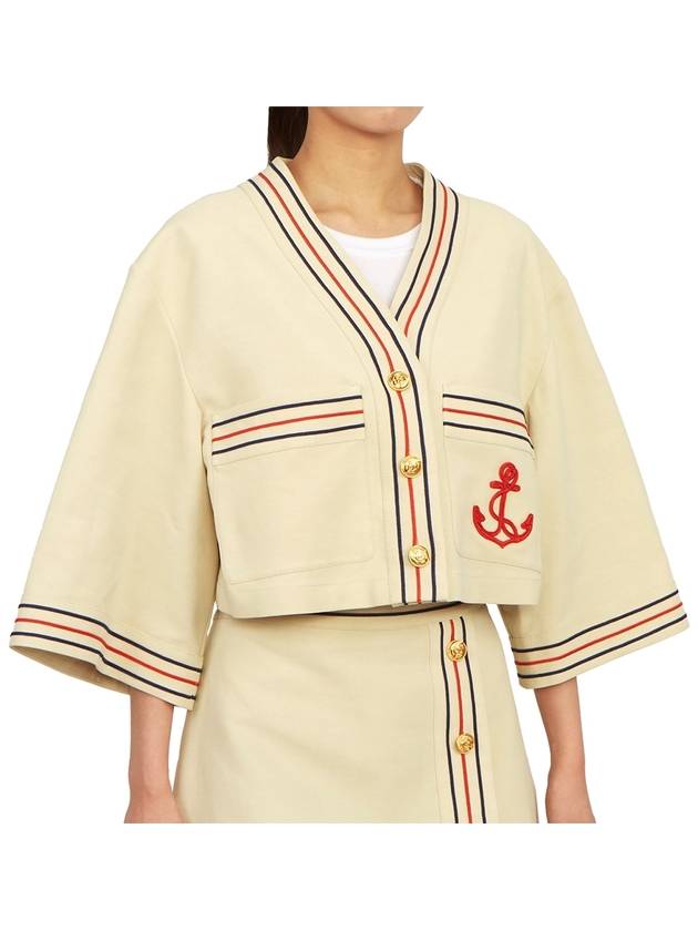 Anchor Applique Cropped Cardigan Beige - GUCCI - BALAAN 4