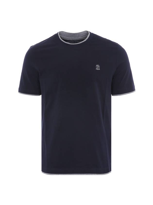 Cotton Short Sleeve T-Shirt Navy - BRUNELLO CUCINELLI - BALAAN 2