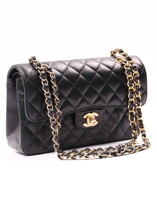 Classic Grained Calfskin Gold Hardware Small Flap Shoulder Bag Black - CHANEL - BALAAN 3