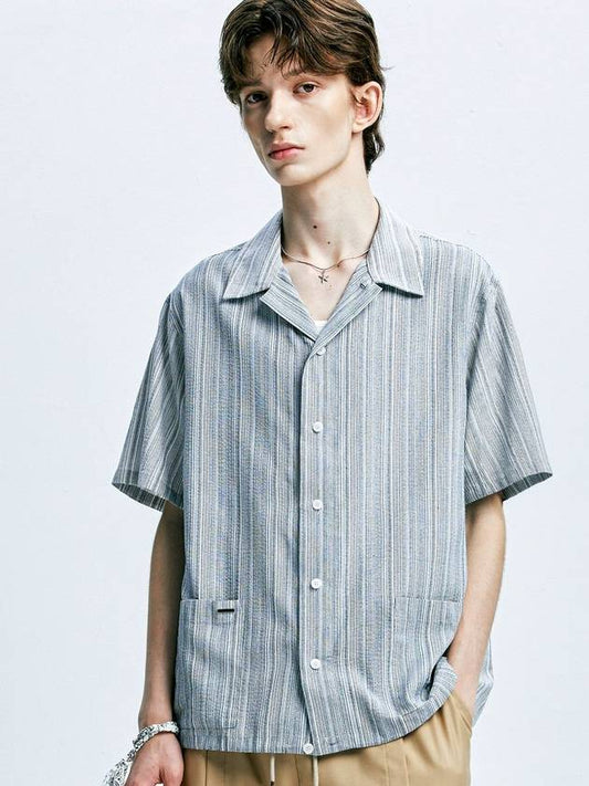 2way yukata striped open collar half shirt gray - S SY - BALAAN 1