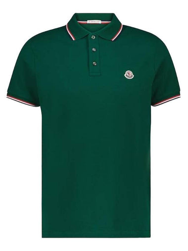 Stripe Trimming Logo Short Sleeve Polo Shirt Green - MONCLER - BALAAN 1