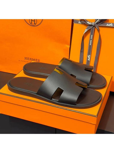 Men's Izmir Sandals Calfskin Classic Black - HERMES - BALAAN 1