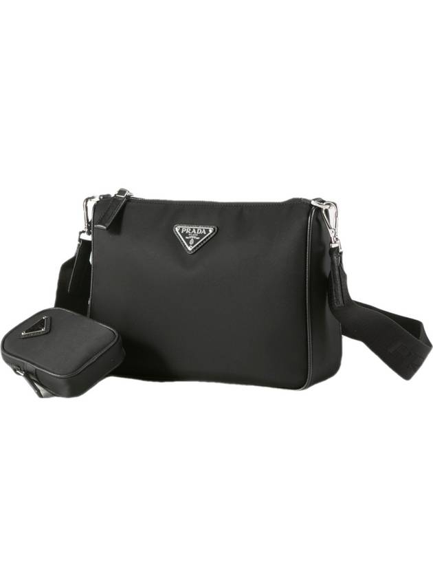 Triangle Logo Re-Nylon Saffiano Leather Shoulder Bag Black - PRADA - BALAAN 3