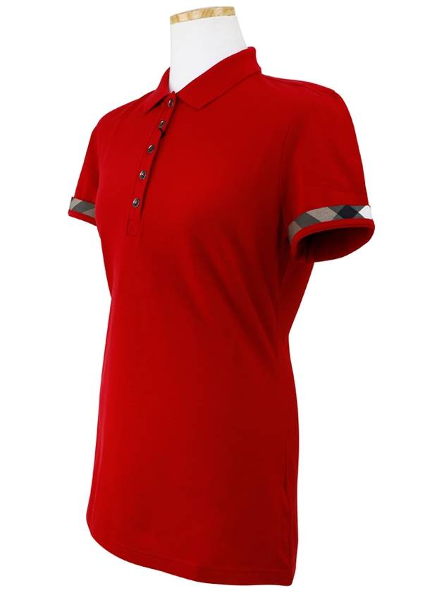 Women's Check Sleeve Short Sleeve Polo Shirt Red - BURBERRY - BALAAN 3