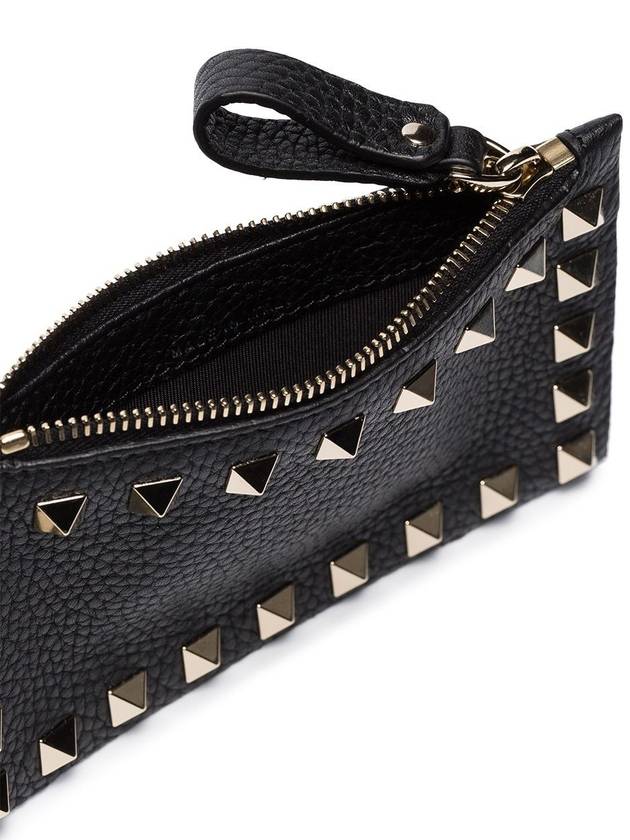 Rockstud Zipper Card Wallet Black - VALENTINO - BALAAN 4