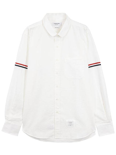 Armband Detail Seersucker Long Sleeve Shirt White - THOM BROWNE - BALAAN 2