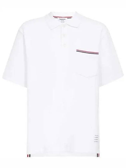 RWB Pocket Interlock Cotton Short Sleeve Polo Shirt White - THOM BROWNE - BALAAN 2