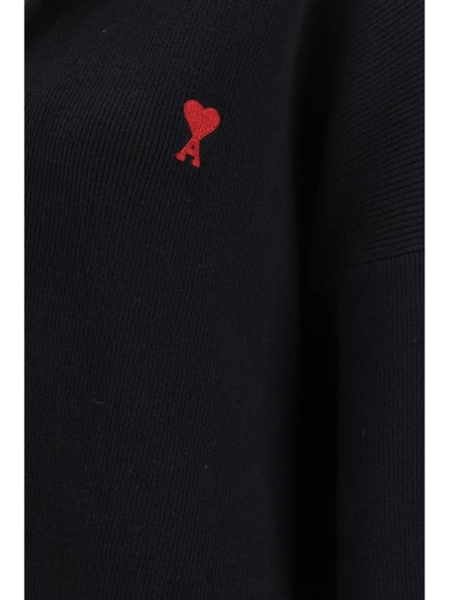 De Coeur Small Heart Logo Polo Knit Top Black - AMI - BALAAN 4