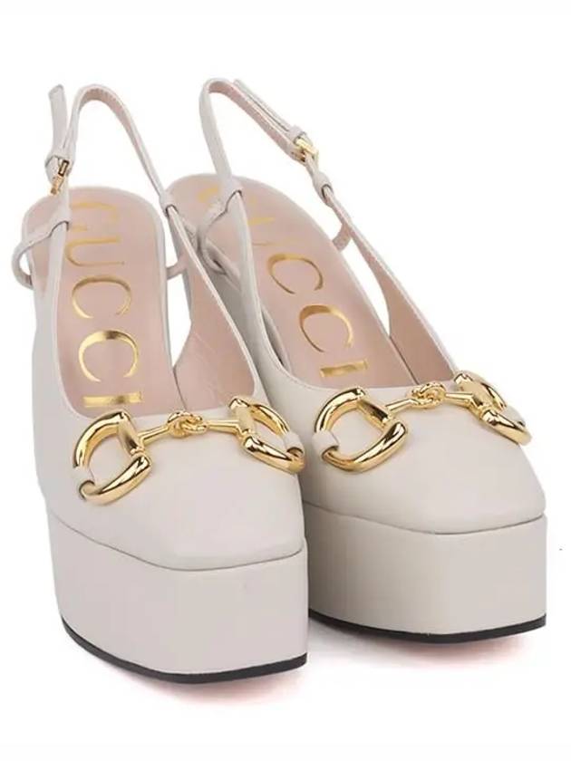 Horsebit Platform Pumps Heel White - GUCCI - BALAAN.