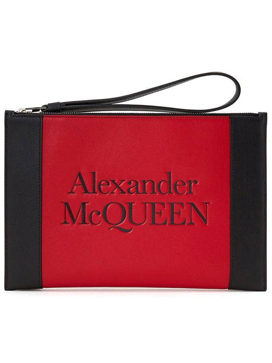 embossed logo leather clutch bag - ALEXANDER MCQUEEN - BALAAN.