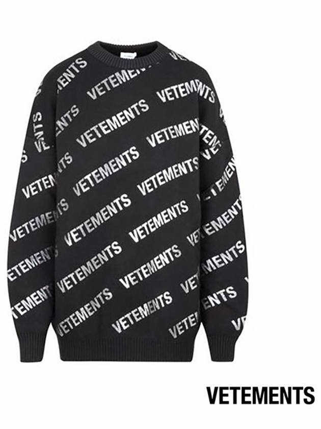 All-Over Glitter Monogram Wool Knit Top Black - VETEMENTS - BALAAN.