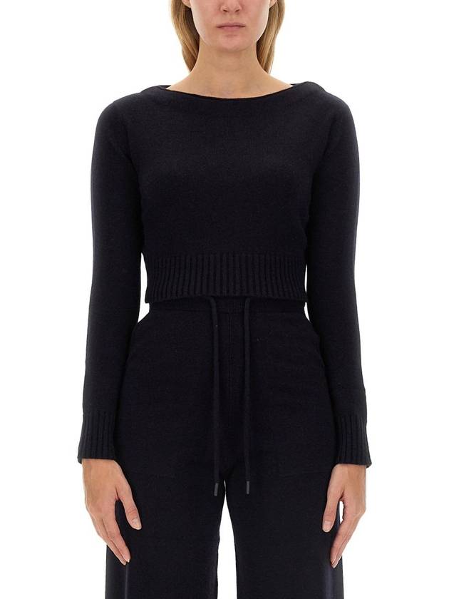 Wool Angri Cropped Knit Top Dark Blue - MAX MARA - BALAAN 2