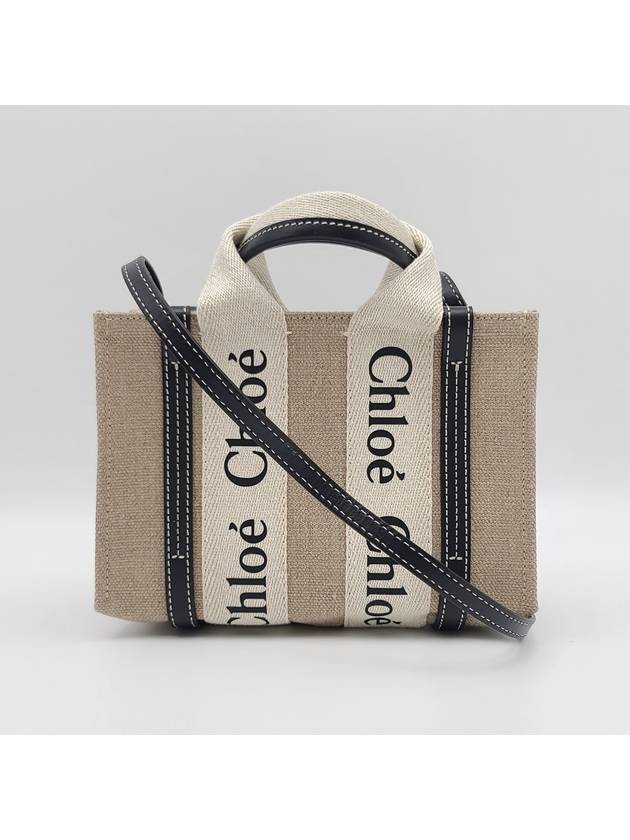 Woody Linen Canvas Calfskin Tote Bag White Navy - CHLOE - BALAAN 2