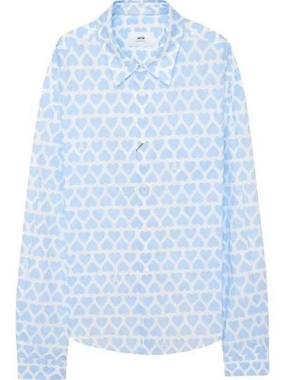 Heart Pattern Oversized Fit Long Sleeve Shirt Sky Blue - AMI - BALAAN 2