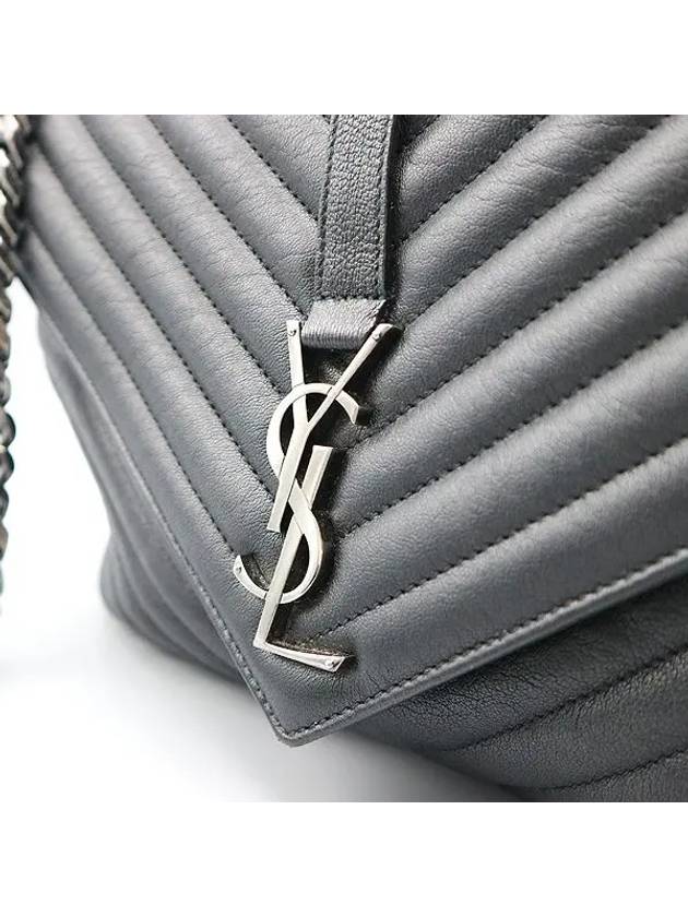 600278 Black leather YSL silver logo decoration COLLEGE large L size tote bag shoulder strap 2WAY - SAINT LAURENT - BALAAN 4