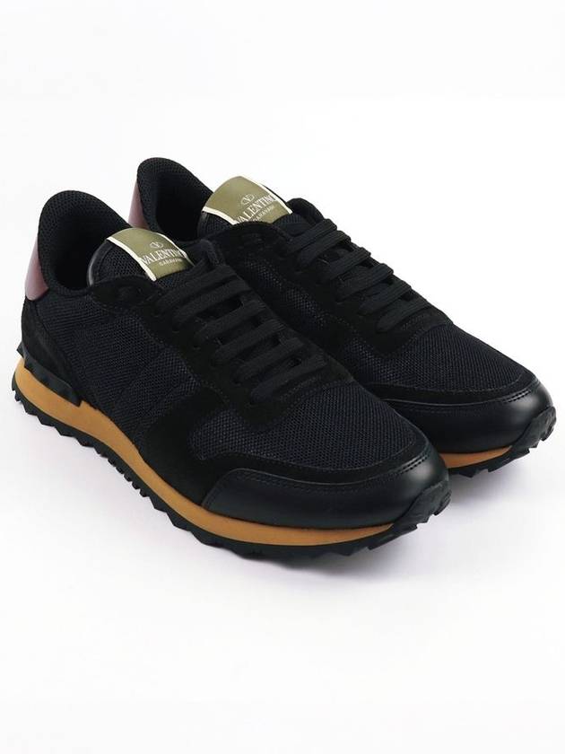 Men's Mesh Suede Rockrunner Low Top Sneakers Black - VALENTINO - BALAAN 2